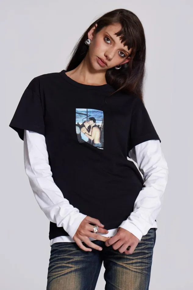 Women Sleazenation Double Layer Kiss Tee Jaded London TShirts