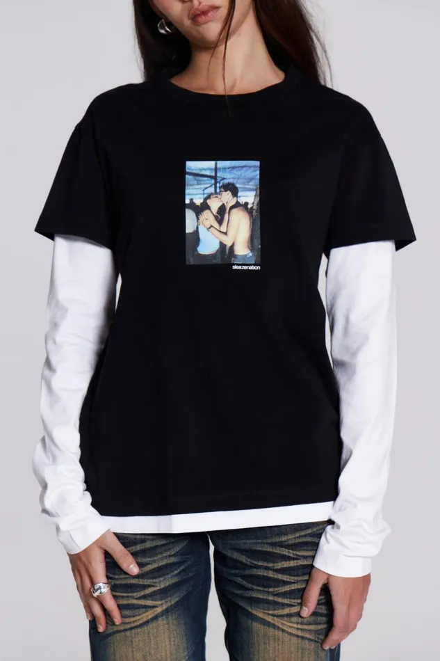 Women Sleazenation Double Layer Kiss Tee Jaded London TShirts