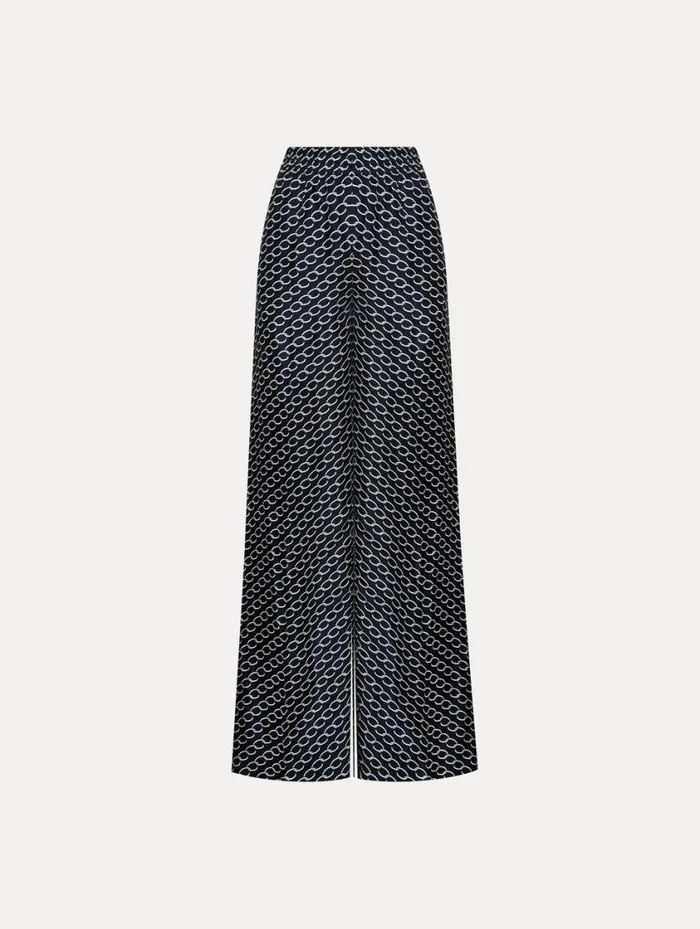 Women Small Oscar ChainLink Pant Ivory Navy Oscar De La Renta Pants and Skirts