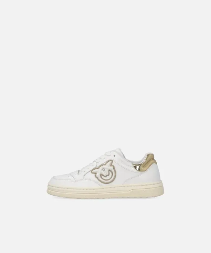 Women Sneakers Pinko Leather Sneakers With Metallic Details Whiteplatinum Women Sneakers Pinko Leather Sneakers With Metallic Details Whiteplatinum