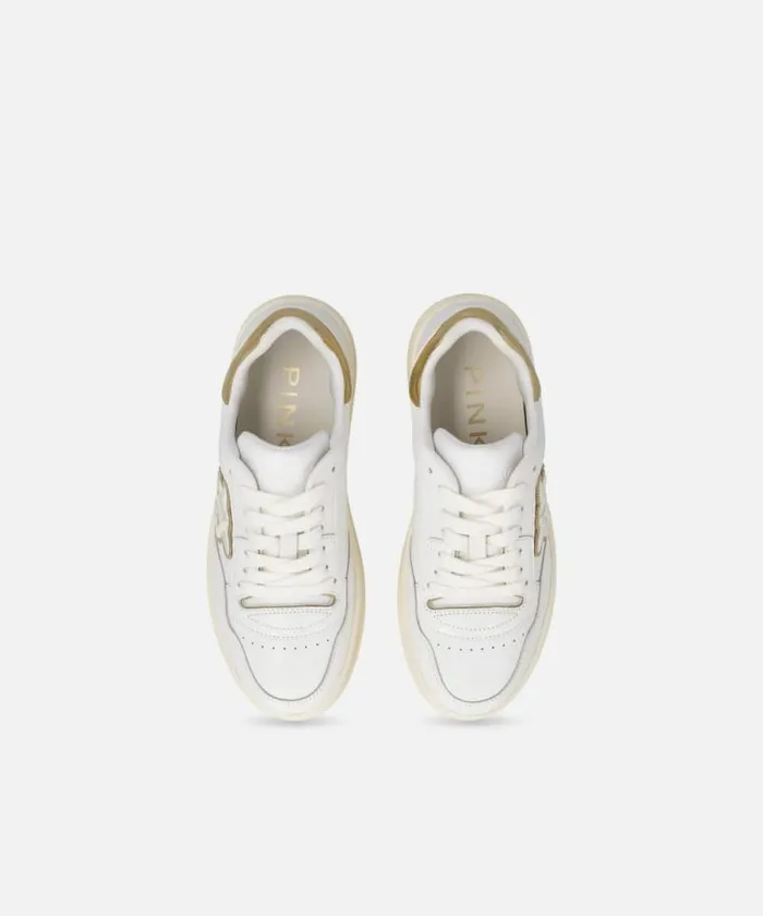 Women Sneakers Pinko Leather Sneakers With Metallic Details Whiteplatinum Women Sneakers Pinko Leather Sneakers With Metallic Details Whiteplatinum