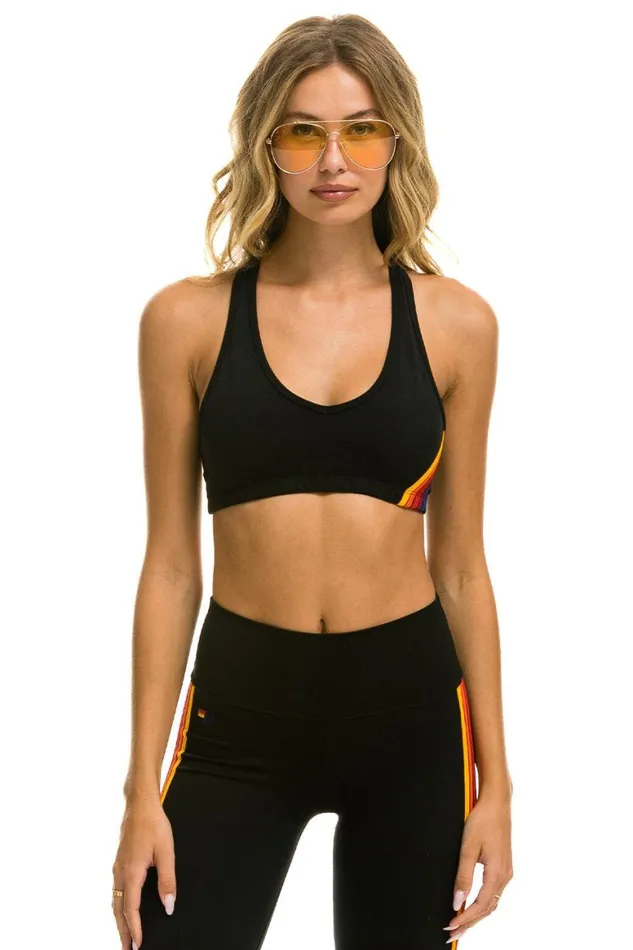 Women Sports Bras Aviator Nation 5 Stripe Sports Bra 8211 Black