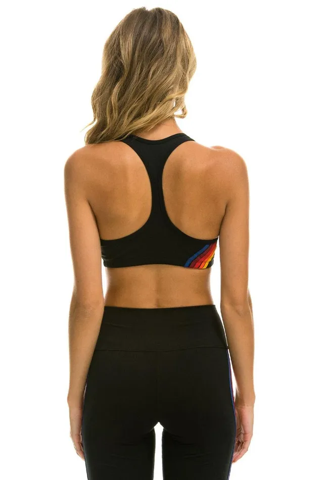 Women Sports Bras Aviator Nation 5 Stripe Sports Bra 8211 Black