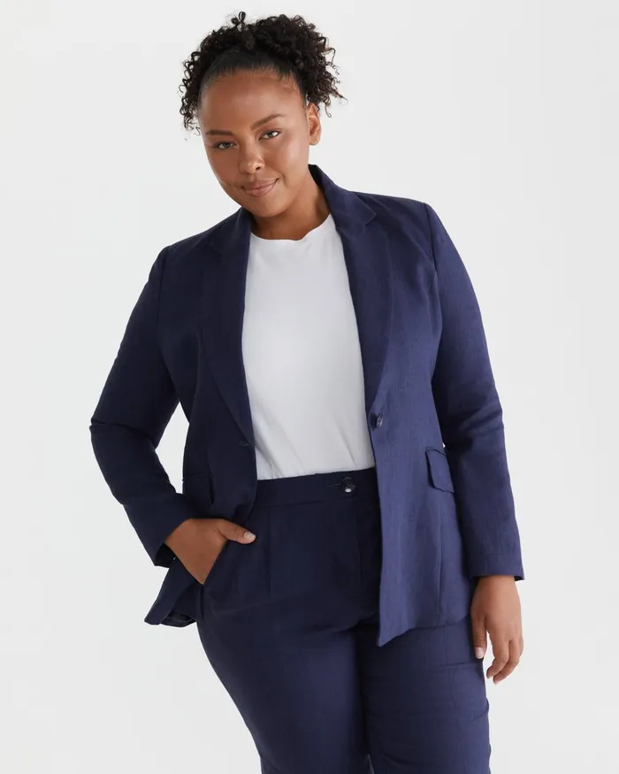 Women Sportscraft Plus Freya Linen Blazer Navy