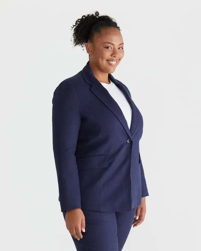 Women Sportscraft Plus Freya Linen Blazer Navy