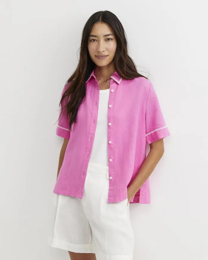 Women Sportscraft Shirts Lulu Blanket Stitch Linen Shirt Strawberry