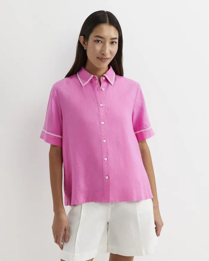 Women Sportscraft Shirts Lulu Blanket Stitch Linen Shirt Strawberry