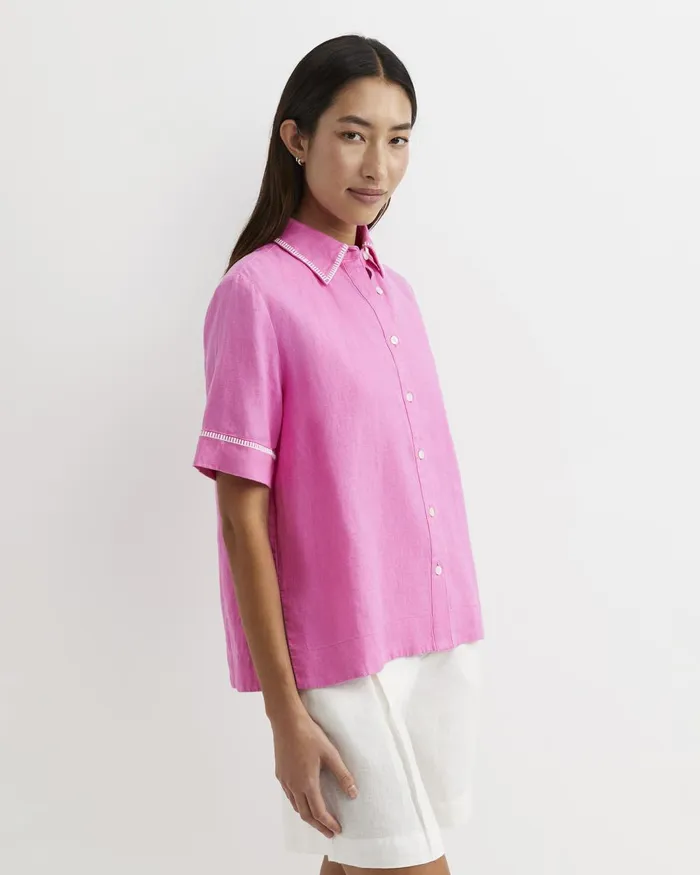 Women Sportscraft Shirts Lulu Blanket Stitch Linen Shirt Strawberry