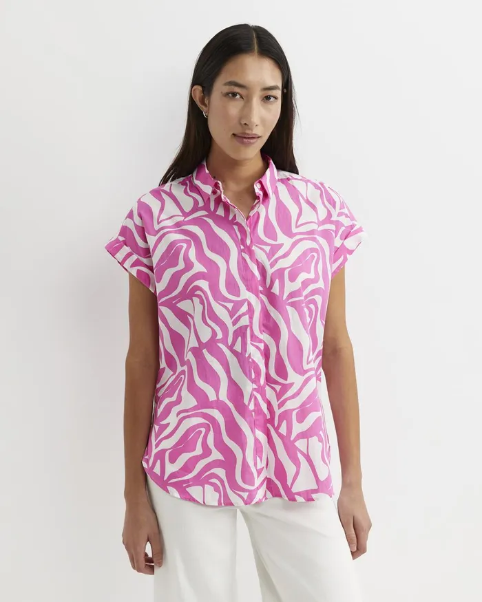Women Sportscraft Shirts Zola Short Sleeve Lily Voile Shirt Pinkwhite