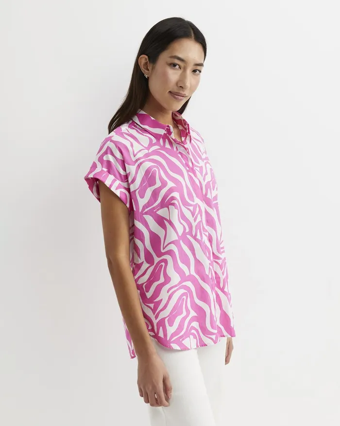 Women Sportscraft Shirts Zola Short Sleeve Lily Voile Shirt Pinkwhite