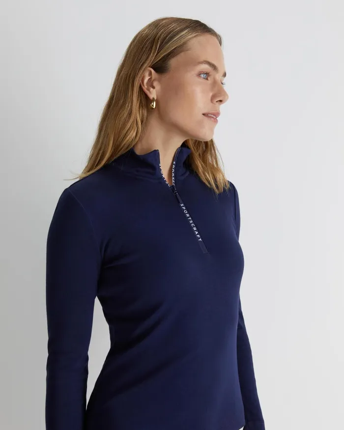 Women Sportscraft Tops and Tees Sc Zip Funnel Neck Top Navy