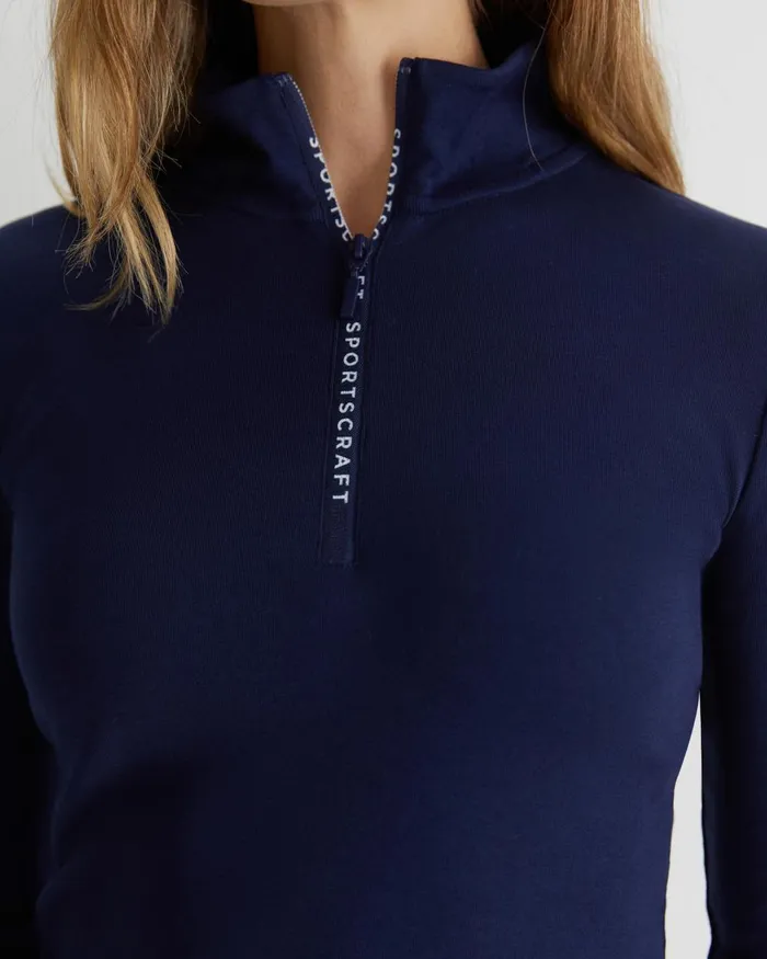 Women Sportscraft Tops and Tees Sc Zip Funnel Neck Top Navy