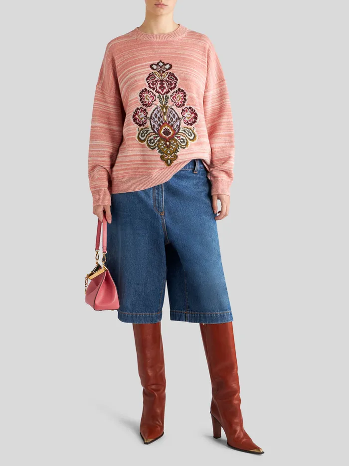 Women Striped Sweater With Tapestry Inlay Etro Knitwear
