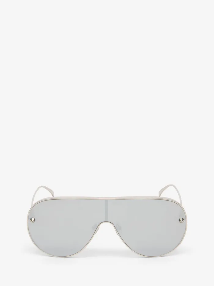 Women Sunglasses Alexander McQueen Metal Studs Mask Sunglasses Silver