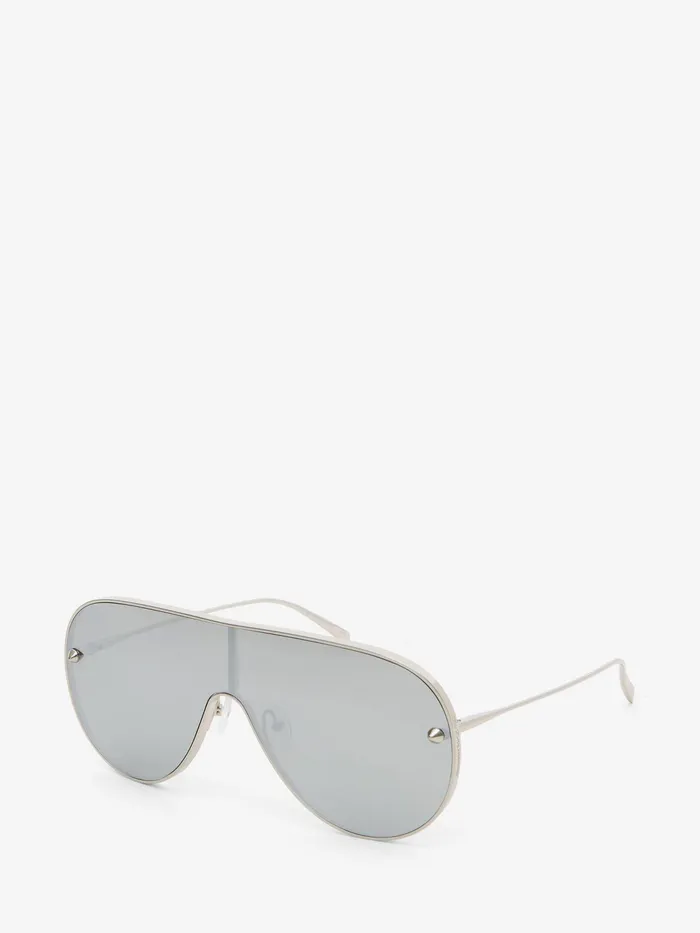Women Sunglasses Alexander McQueen Metal Studs Mask Sunglasses Silver
