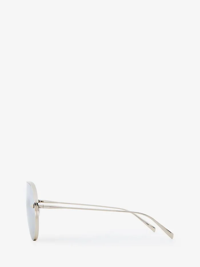 Women Sunglasses Alexander McQueen Metal Studs Mask Sunglasses Silver