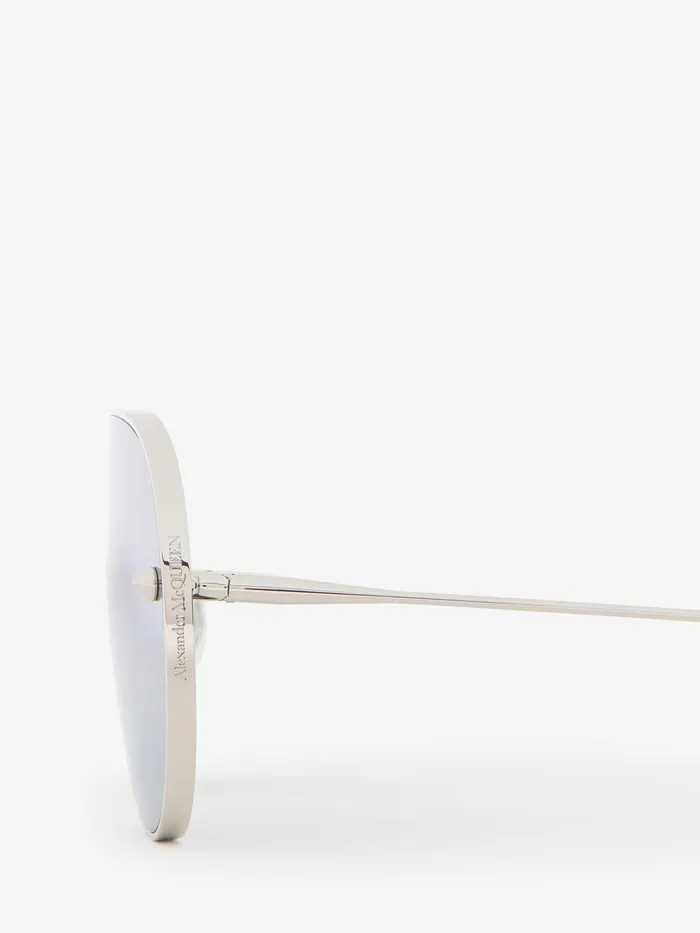 Women Sunglasses Alexander McQueen Metal Studs Mask Sunglasses Silver