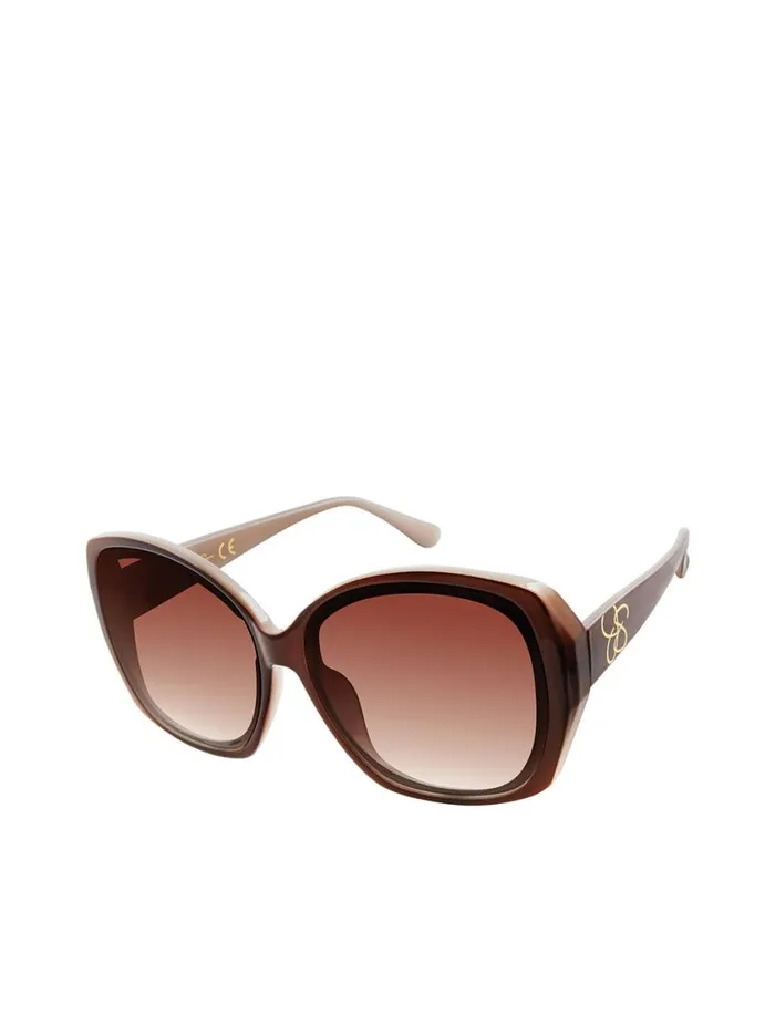 Women Sunglasses Jessica Simpson Two Tone Geometric In Brown and Nude
