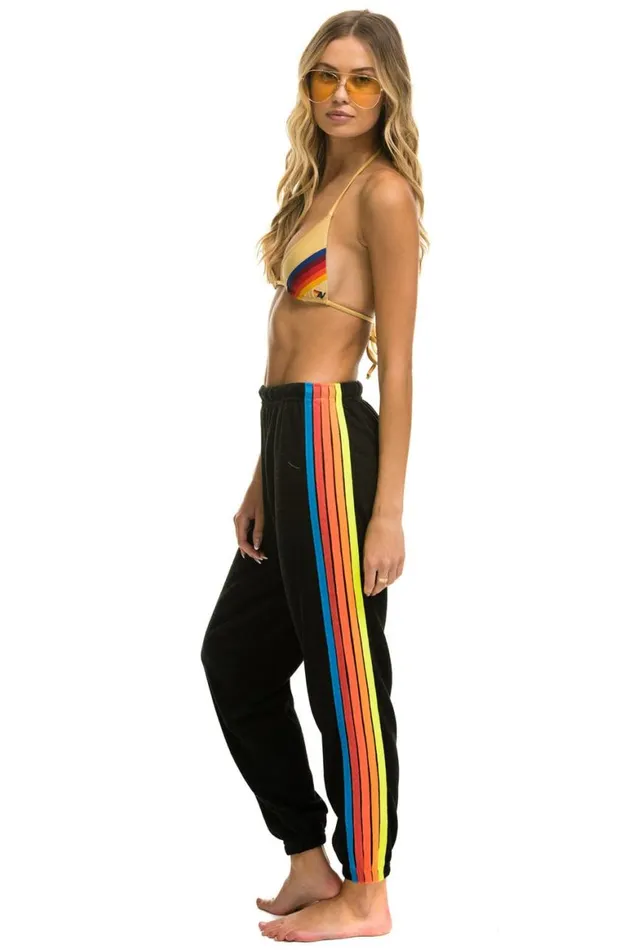 Women Sweatpants Aviator Nation 5 Stripe Sweatpants 8211 Black Neon Rainbow Stripes Women Sweatpants Aviator Nation 5 Stripe Sweatpants 8211 Black Neon Rainbow Stripes