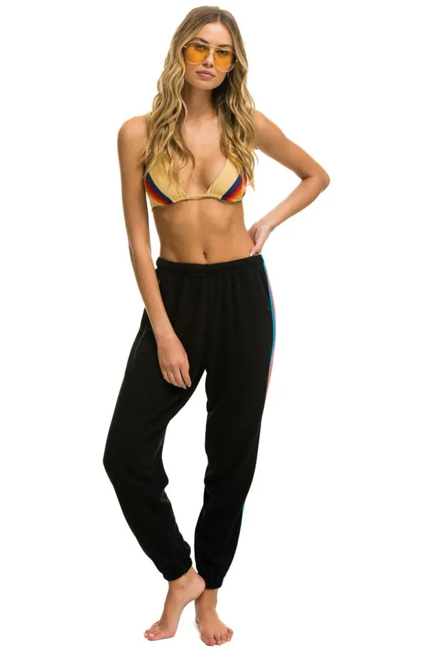 Women Sweatpants Aviator Nation 5 Stripe Sweatpants 8211 Black Neon Rainbow Stripes