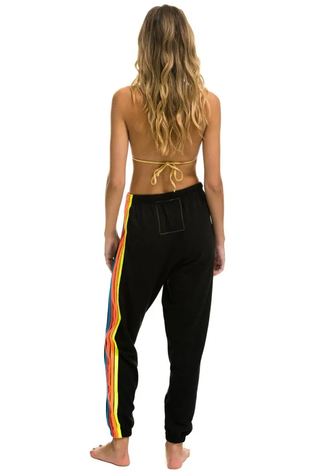 Women Sweatpants Aviator Nation 5 Stripe Sweatpants 8211 Black Neon Rainbow Stripes