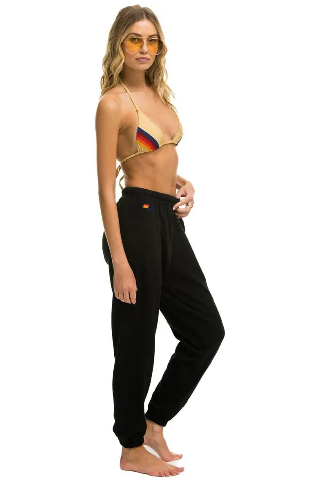 Women Sweatpants Aviator Nation 5 Stripe Sweatpants 8211 Black Neon Rainbow Stripes