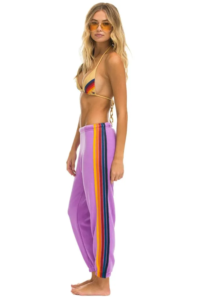 Women Sweatpants Aviator Nation 5 Stripe Sweatpants 8211 Neon Purple