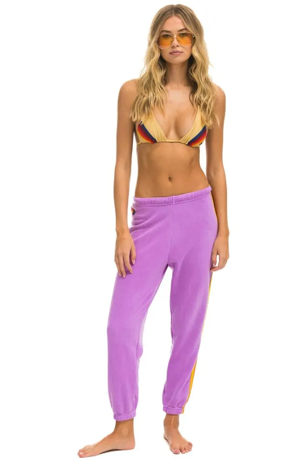 Women Sweatpants Aviator Nation 5 Stripe Sweatpants 8211 Neon Purple