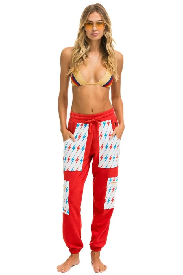 Women Sweatpants Aviator Nation Aviator Bolt Cargo Color Block Sweatpants 8211 Red Usa