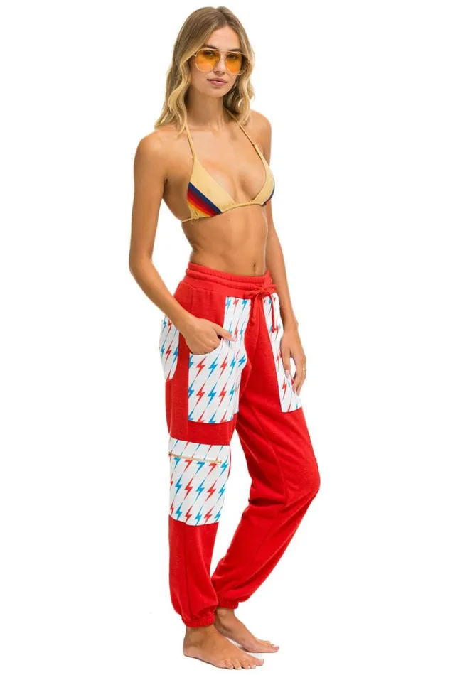 Women Sweatpants Aviator Nation Aviator Bolt Cargo Color Block Sweatpants 8211 Red Usa