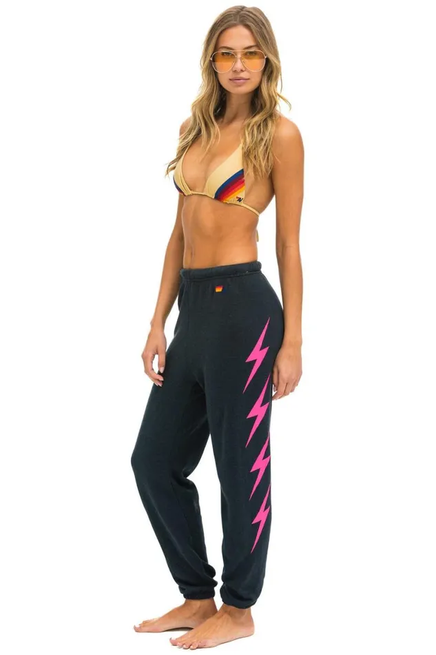Women Sweatpants Aviator Nation Bolt 4 Sweatpants 8211 Charcoal Neon Pink