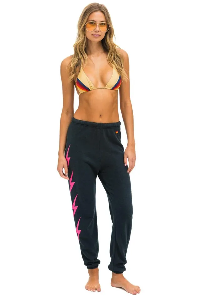 Women Sweatpants Aviator Nation Bolt 4 Sweatpants 8211 Charcoal Neon Pink