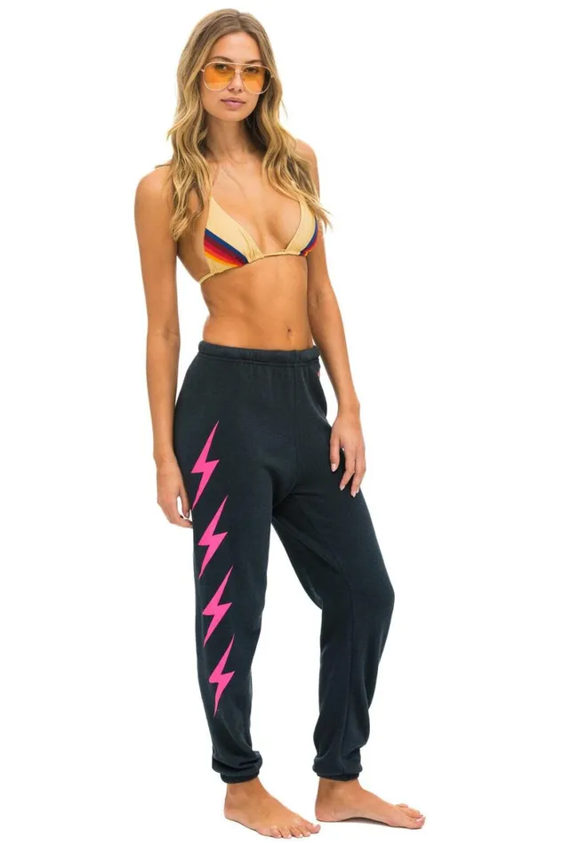 Women Sweatpants Aviator Nation Bolt 4 Sweatpants 8211 Charcoal Neon Pink
