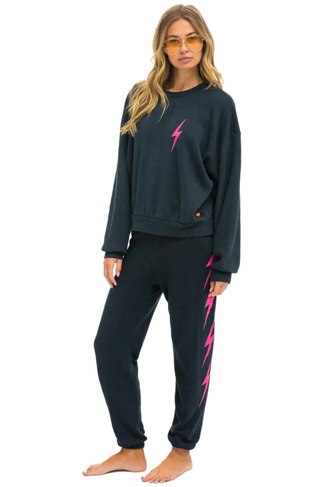 Women Sweatpants Aviator Nation Bolt 4 Sweatpants 8211 Charcoal Neon Pink