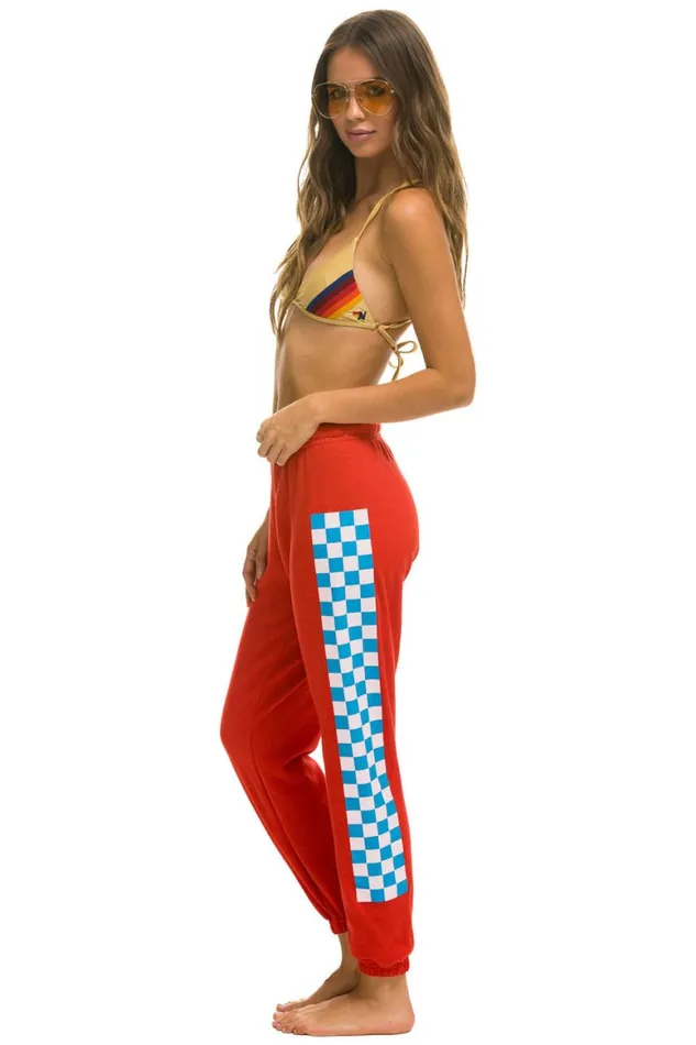 Women Sweatpants Aviator Nation Check Leg Sweatpants 8211 Red White Blue