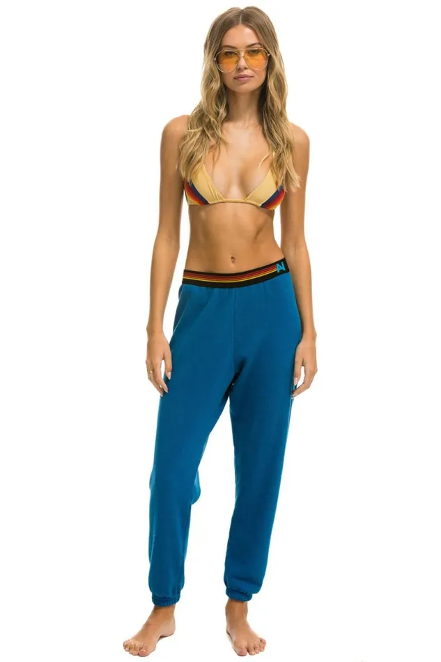 Women Sweatpants Aviator Nation Logo Stripe Sweatpants 8211 Caribbean