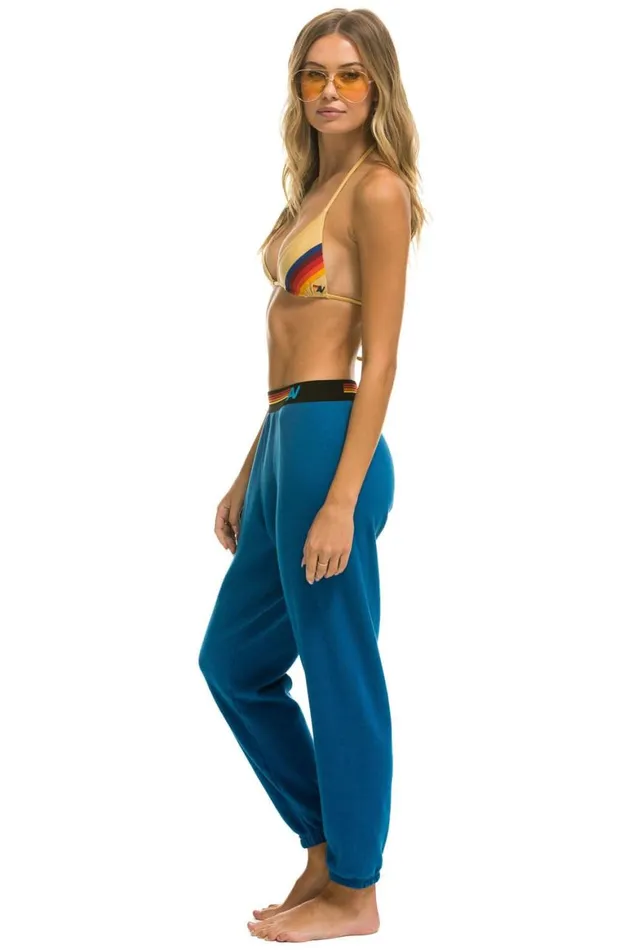 Women Sweatpants Aviator Nation Logo Stripe Sweatpants 8211 Caribbean