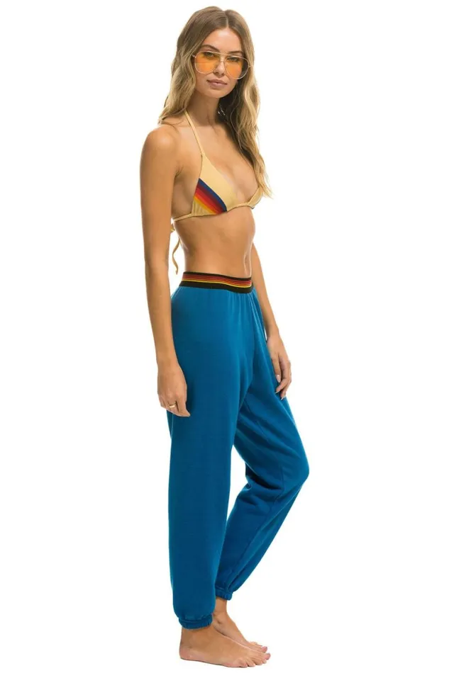 Women Sweatpants Aviator Nation Logo Stripe Sweatpants 8211 Caribbean
