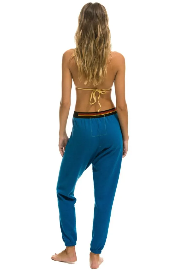 Women Sweatpants Aviator Nation Logo Stripe Sweatpants 8211 Caribbean