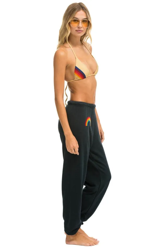 Women Sweatpants Aviator Nation Rainbow Embroidery Sweatpants 8211 Charcoal