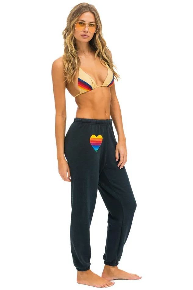 Women Sweatpants Aviator Nation Rainbow Heart Stitch Sweatpants 8211 Charcoal
