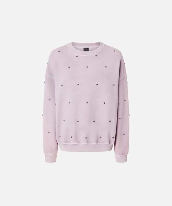 Women Sweatshirts Pinko Cotton Sweatshirt With Mini Jewel Embroidery Lavender Grey Women Sweatshirts Pinko Cotton Sweatshirt With Mini Jewel Embroidery Lavender Grey