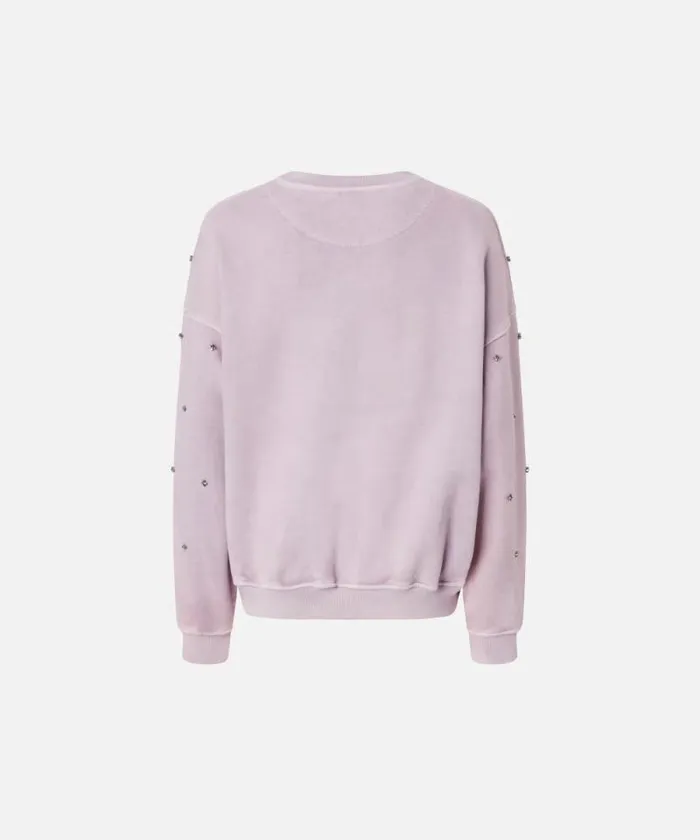 Women Sweatshirts Pinko Cotton Sweatshirt With Mini Jewel Embroidery Lavender Grey Women Sweatshirts Pinko Cotton Sweatshirt With Mini Jewel Embroidery Lavender Grey