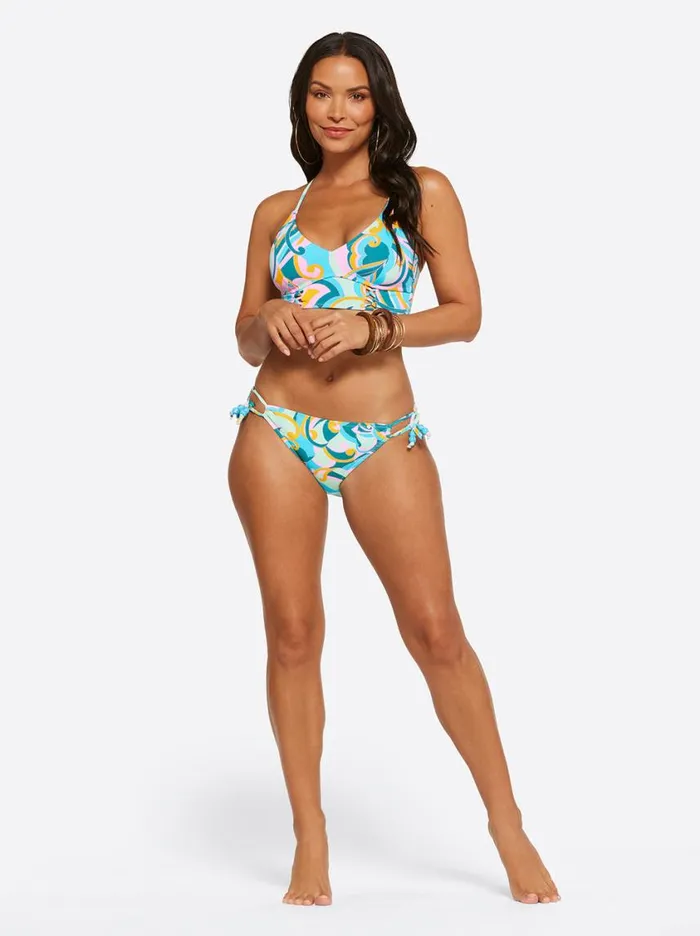 Women Swim Jessica Simpson Dream State String Side Hipster In Blue Multi