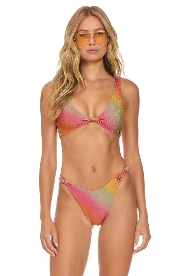 Women Swim Tops Aviator Nation Sparkle Riviera Knot Front Top Bikini Top 8211 Rainbow