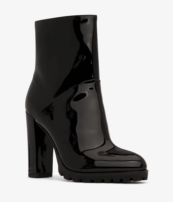 Women Taze Vegan High Heel Ankle Boots Black Matt and Nat Heels