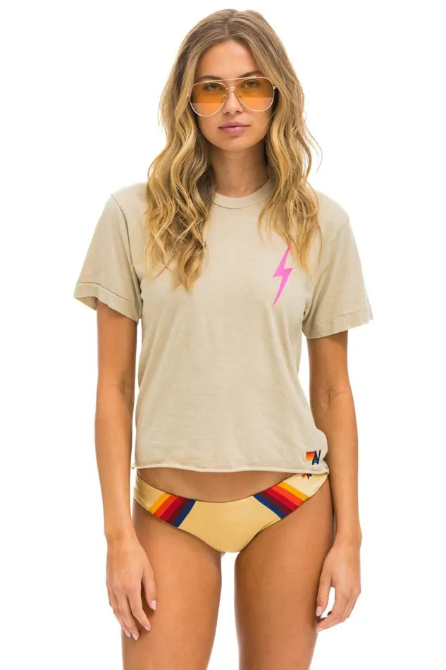 Women Tees Aviator Nation Bolt 2 Boyfriend Tee 8211 Sand Neon Pink