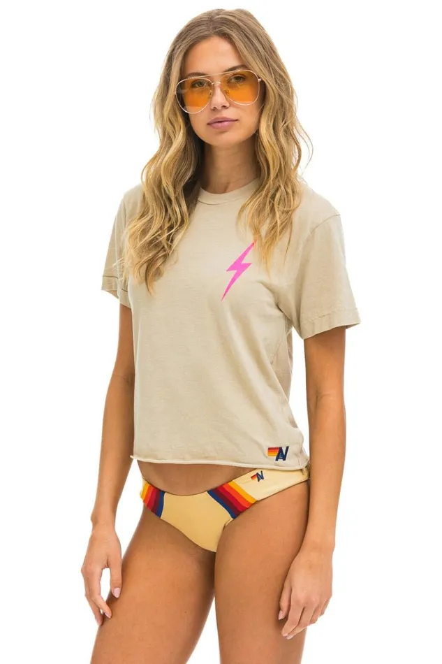 Women Tees Aviator Nation Bolt 2 Boyfriend Tee 8211 Sand Neon Pink