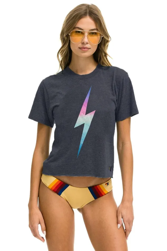 Women Tees Aviator Nation Bolt Boyfriend Tee 8211 Rainbow Pink
