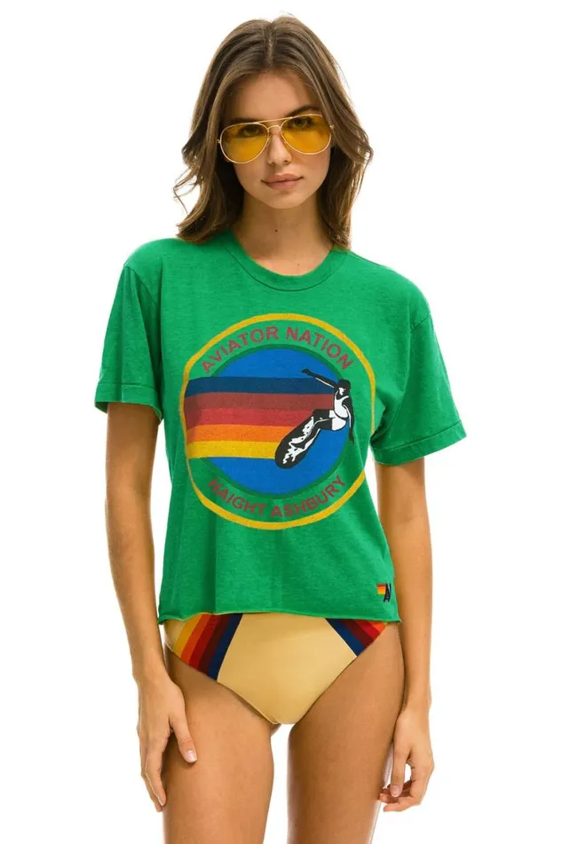 Women Tees Aviator Nation Haight Ashbury Boyfriend Tee 8211 Kelly Green